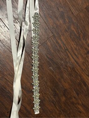 Crystal opal Bridal Sash Belt with Satin Ties - Ivory Wedding